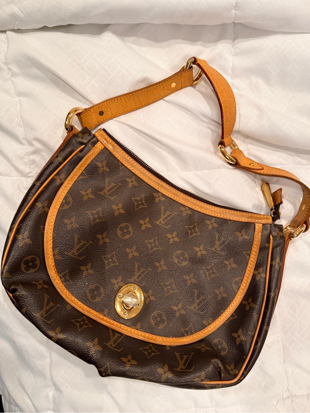 Louis Vuitton Monogram Canvas Shoulder Bag in Brown & Tan